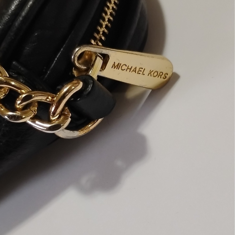 Michael Kors Black Small Pebbled Leather Camera Crossbody Bag, Gold Chain - Picture 4 of 10